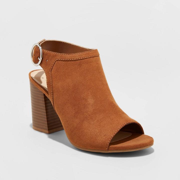Women's Rhea Microsuede Open Toe Stacked Heeled Pumps - A New Day Cognac 5, Women's, Red