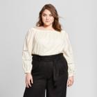 Women's Plus Size Long Sleeve Blouson Bardot Blouse - Who What Wear White X
