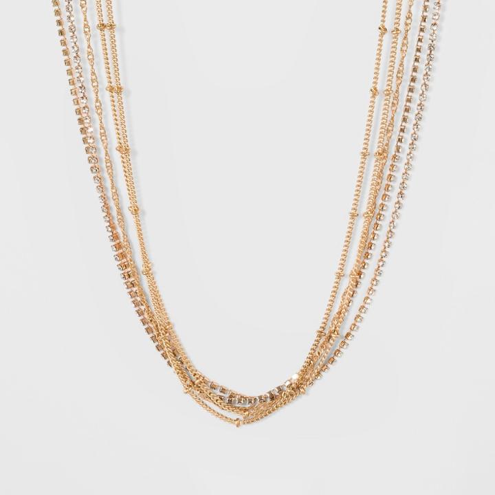 Target Multi Row Choker With Mixed Chain And Stone Necklace - Gold