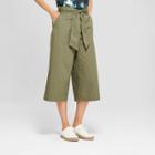 Women's Palm Print Wide Leg Crop Pants With Tie - Mossimo Green