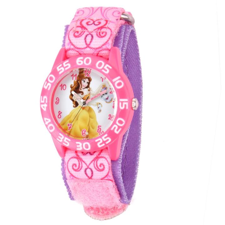 Girls' Disney Belle Pink Plastic Time Teacher Watch - Pink