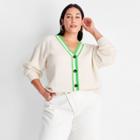 Women's Plus Size Varsity Cardigan - Future Collective With Kahlana Barfield Brown Cream/green