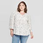 Women's Plus Size Floral Print 3/4 Sleeve V-neck Peasant Top - Universal Thread White 2x, Women's,