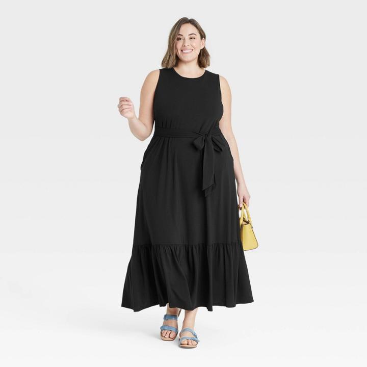 Women's Plus Size Sleeveless Ruffle Hem Dress - A New Day Black