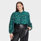 Women's Plus Size Bishop Long Sleeve Blouse - Who What Wear Dark Blue Floral