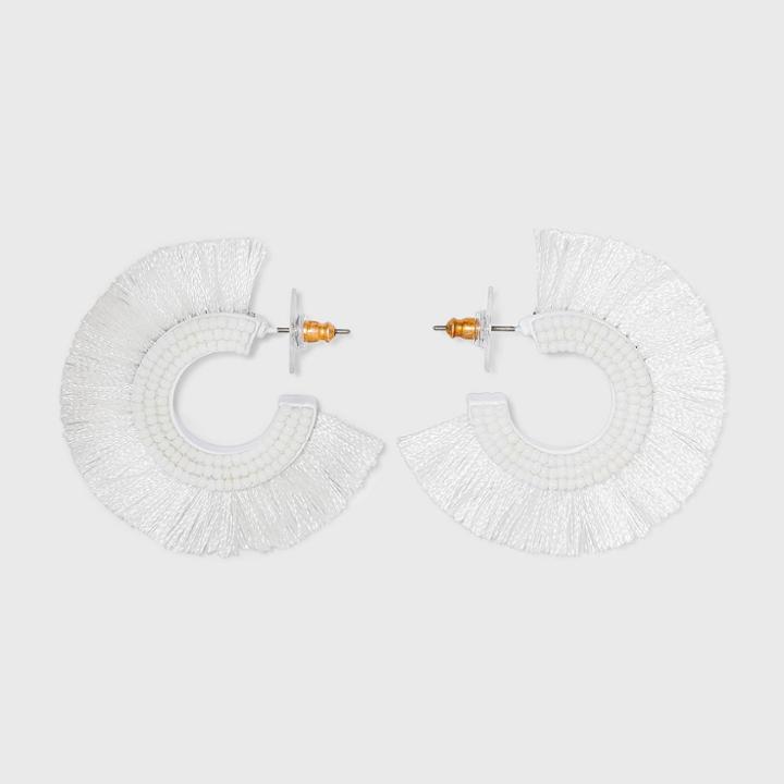 Sugarfix By Baublebar Three Quarter Fringe Hoop Earrings - White