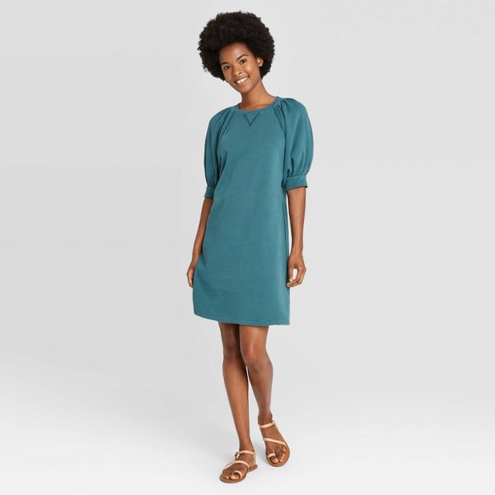 Women's Puff Short Sleeve T-shirt Dress - Universal Thread Teal