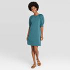 Women's Puff Short Sleeve T-shirt Dress - Universal Thread Teal