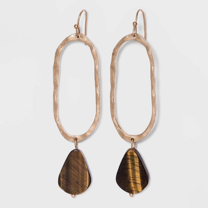 Semi-precious Tiger's Eye Textured Oval Hoop And Drop Earrings - Universal Thread Brown