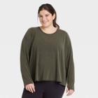 Women's Plus Size Long Sleeve Keyhole Back T-shirt - All In Motion Green Olive