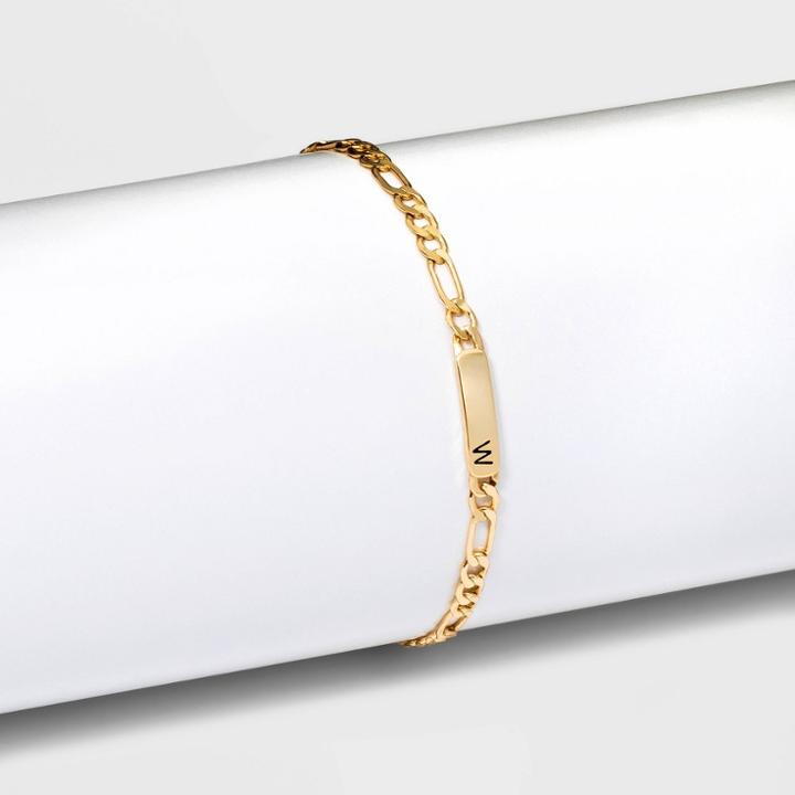 Gold Plated Initial 'w' Bar Figaro Chain Bracelet - A New Day Gold