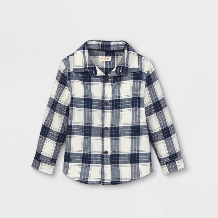 Toddler Boys' Flannel Long Sleeve Button-down Shirt - Cat & Jack Navy