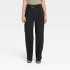 Women's High-rise Relaxed Fit Straight Belted Trousers - A New Day Black