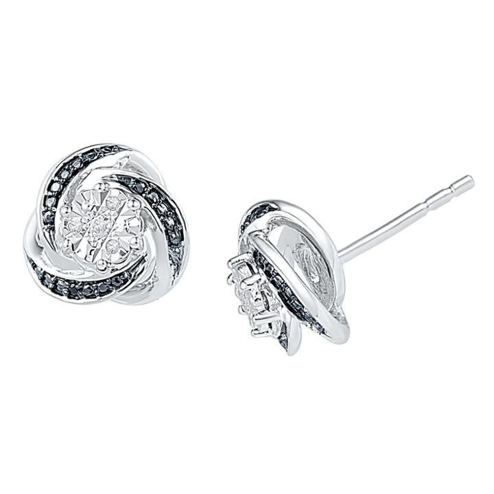 Target 0.030 Ct. T.w. Round-cut Black And White Diamond Stud Prong Set Earring In Sterling Silver (ij-i2-i3), Girl's