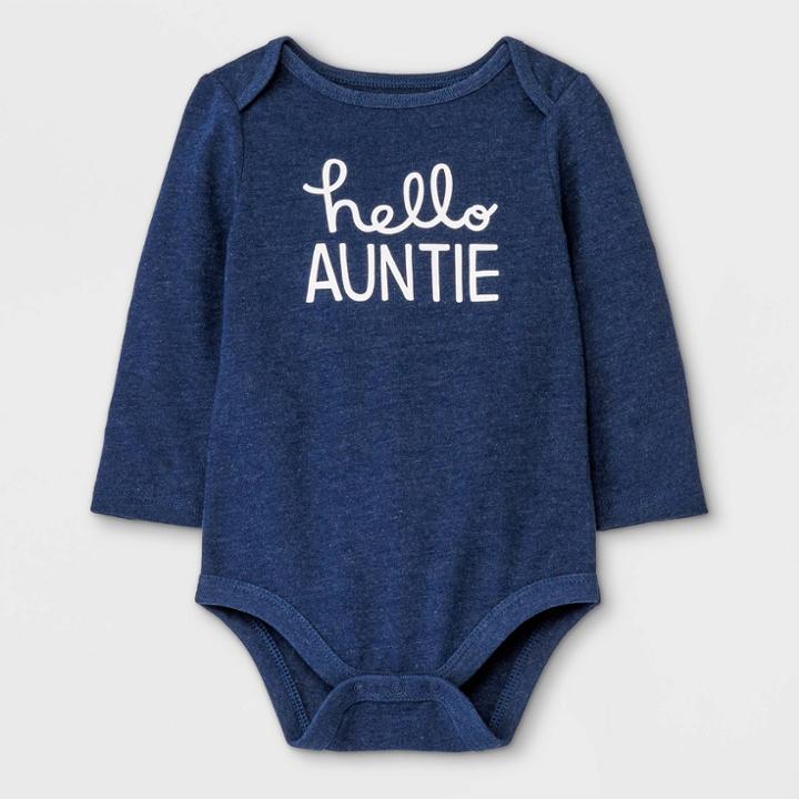 Baby Girls' 'hello Auntie' Long Sleeve Bodysuit - Cat & Jack Navy Newborn, Blue