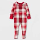Infant Tartan Plaid Long Sleeve Union Suit - Hearth & Hand With Magnolia Red/cream