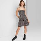 Women's Floral Print Short Sleeve Smocked Tiered Dress - Wild Fable Black