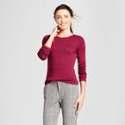Women's Fitted Long Sleeve Crew T-shirt - A New Day Burgundy (red)