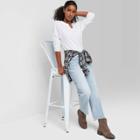 Women's Long Sleeve V-neck Notch Front Cropped Boxy T-shirt - Wild Fable White