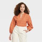 Women's Long Sleeve Popover Top - A New Day Rust