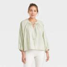 Women's Raglan Long Sleeve Tie-front Top - A New Day Light Green