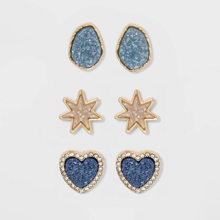 Sugarfix By Baublebar Druzy Stud Earring Set - Blue, Women's