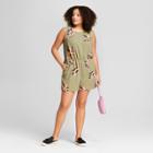 Women's Plus Size Floral Print Crepe Romper - A New Day Olive