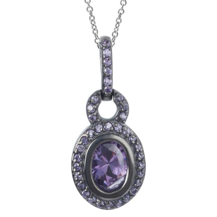 Journee Collection 1 3/4 Ct. T.w. Oval-cut Cz Basket Set Pendant Necklace In Sterling Silver - Purple