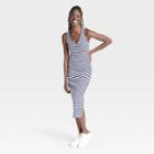 Women's Sleeveless Rib Knit Side Ruched Dress - A New Day Navy Blue