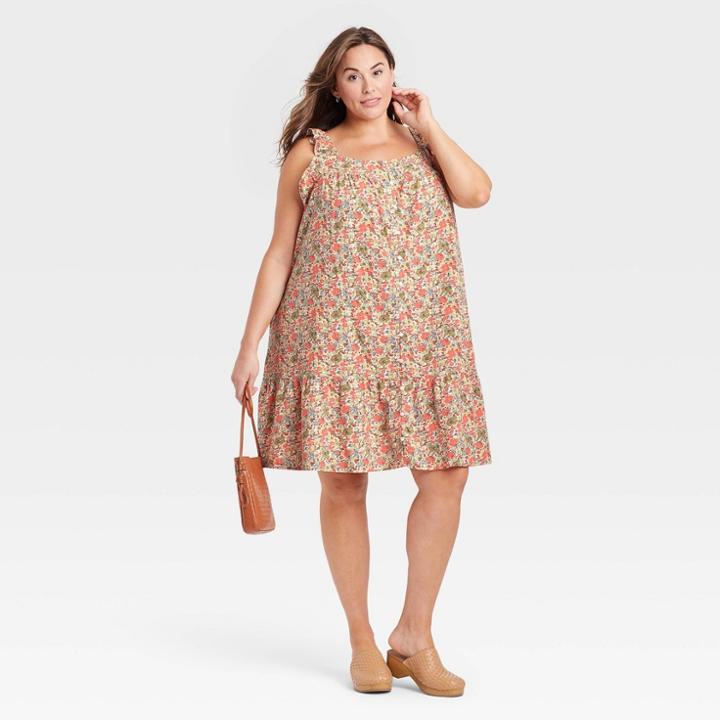 Women's Plus Size Flutter Sleeveless Short Dress - Universal Thread Coral Orange