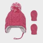 Baby Girls' Knit Cable Beanie And Basic Magic Mittens Set - Cat & Jack Pink
