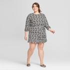 Women's Plus Size Floral Print Long Sleeve Belted Romper - Who What Wear Black/white 2x, Black/white Floral