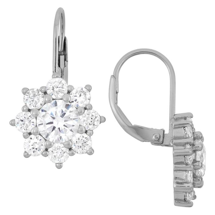 Tiara Sterling Silver Round-cut Snowflake Cz Earrings, White