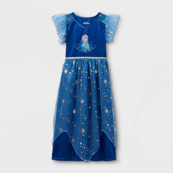 Girls' Disney Frozen Elsa Midnight Snowflakes Printed Nightgown - Blue