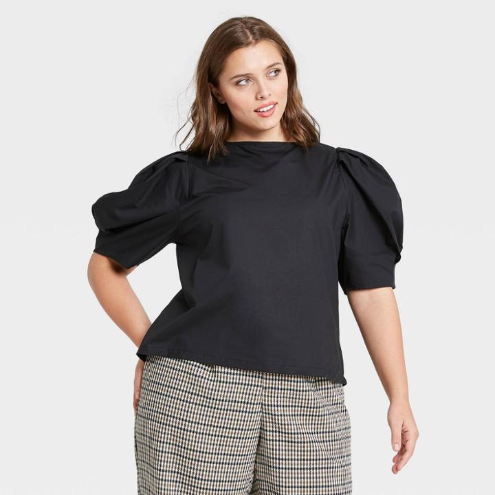 Women's Plus Size Puff Elbow Sleeve Top- Who What Wear Black