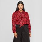 Women's Plus Size Floral Print Long Sleeve Exaggerated Tie Neck Blouse - Who What Wear Red/black 1x, Red/black Floral