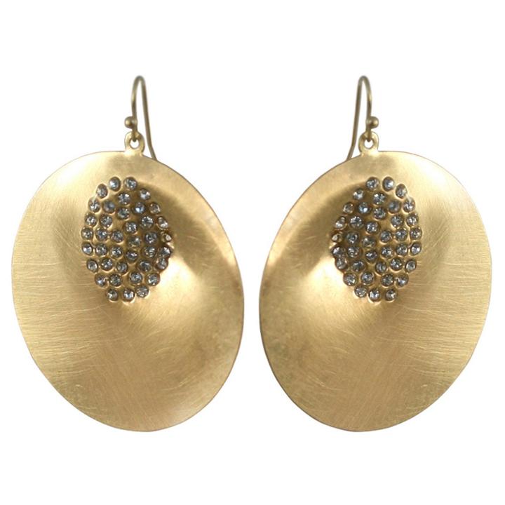 Zirconmania Women's Zirconite Large Disk Crystal Earrings-gold, Gold