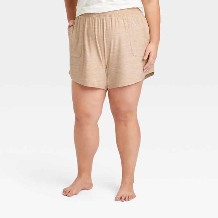 Women's Plus Size Mid-rise Knit Shorts 5 - All In Motion Heathered Beige