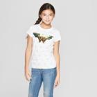 Plus Size Girls' Wonder Woman Flip Sequin St. Patrick's Day Short Sleeve T-shirt - White
