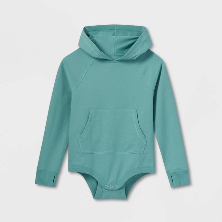 Boys' Adaptive Hooded Adjustable Long Sleeve Bodysuit - Cat & Jack Ocean Green