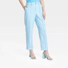 Women's High-rise Slim Fit Effortless Pintuck Ankle Pants - A New Day Blue