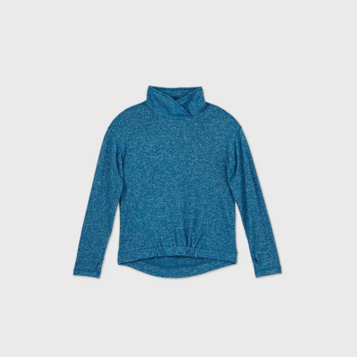Girls' Cozy Long Sleeve Mock Neck Pullover - All In Motion Dark Teal