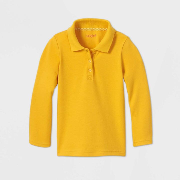 Toddler Girls' Long Sleeve Interlock Uniform Polo Shirt - Cat & Jack Gold