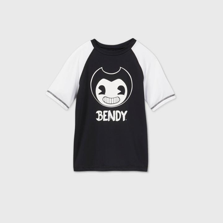 Boys' Bendy And The Ink Machine Rash Guard Swim Shirt - Black/white