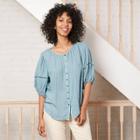 Women's Button-front Top With Lurex - Knox Rose Blue