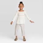 Toddler Girls' Long Sleeve Smocked T-shirt - Art Class Cream 18m, Toddler Girl's, Beige