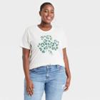 Fifth Sun Women's Plus Size Leopard Print Clover Value Short Sleeve Graphic T-shirt - Off-white
