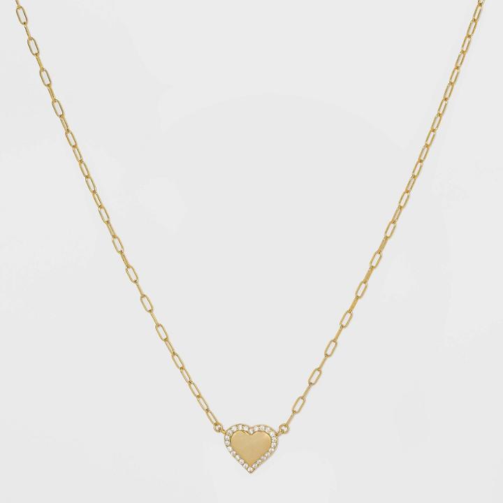 Sugarfix By Baublebar 14k Gold Plated Crystal Heart Link Chain Necklace - Gold