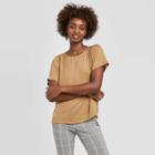 Women's Short Sleeve Round Neck Satin T-shirt - A New Day Brown