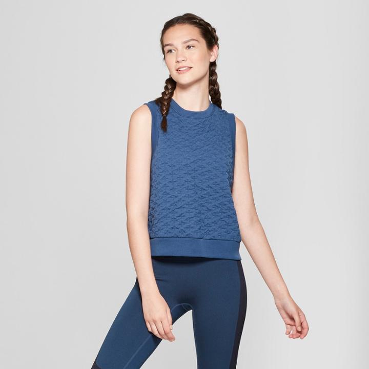 Women's Textured Sleeveless Sweatshirt - Joylab Dark Denim Blue